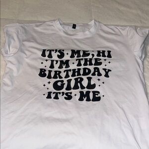 SHEIN White and Black Birthday Tee Short Sleeve
